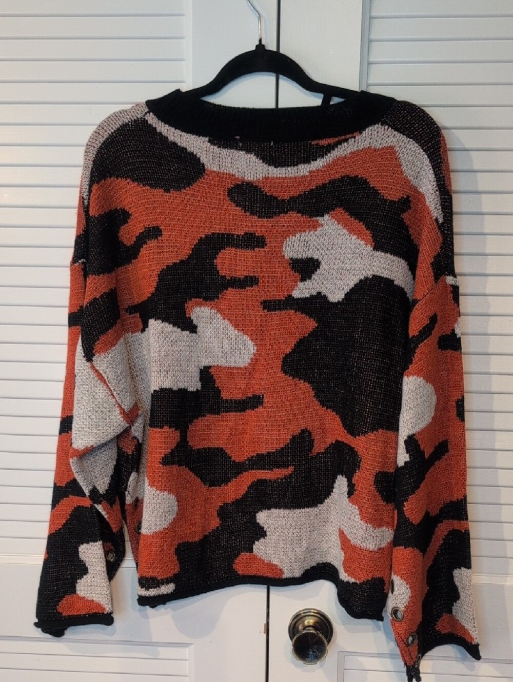 POL Orange, Black & Cream Camouflage Crewneck Sweater NWT Size S - Picture 4 of 7